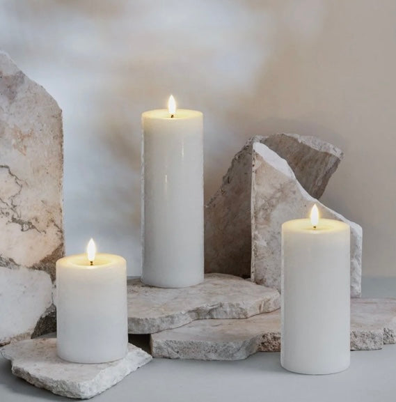 MM LED pillar candle, Rock, Melted, Classic white, 74x200mm