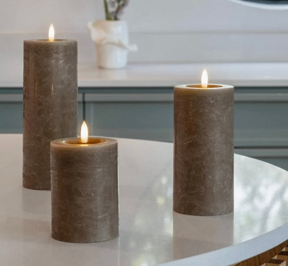 MM LED pillar candle, Rock, Melted, Dark Sand 74x200mm