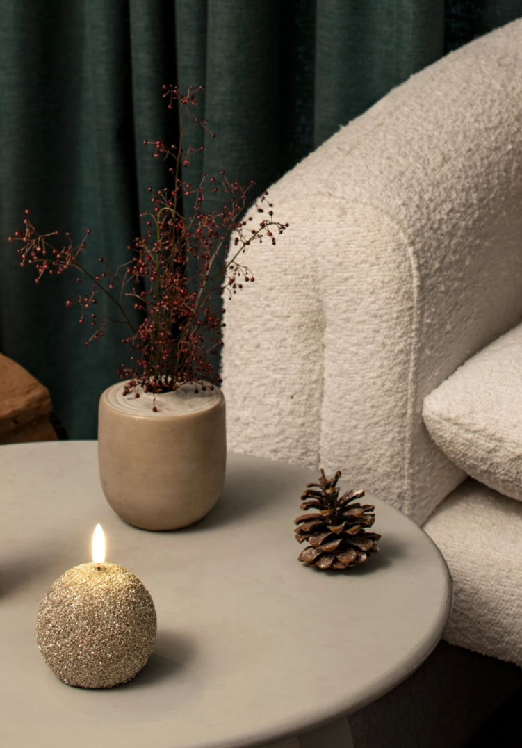 LED round candle, Champagne Glitter 7x7cm