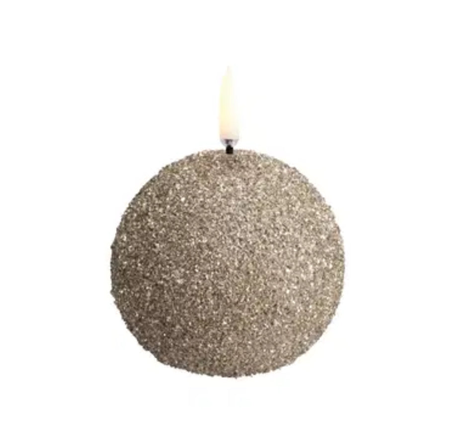 LED round candle, Champagne Glitter 7x7cm