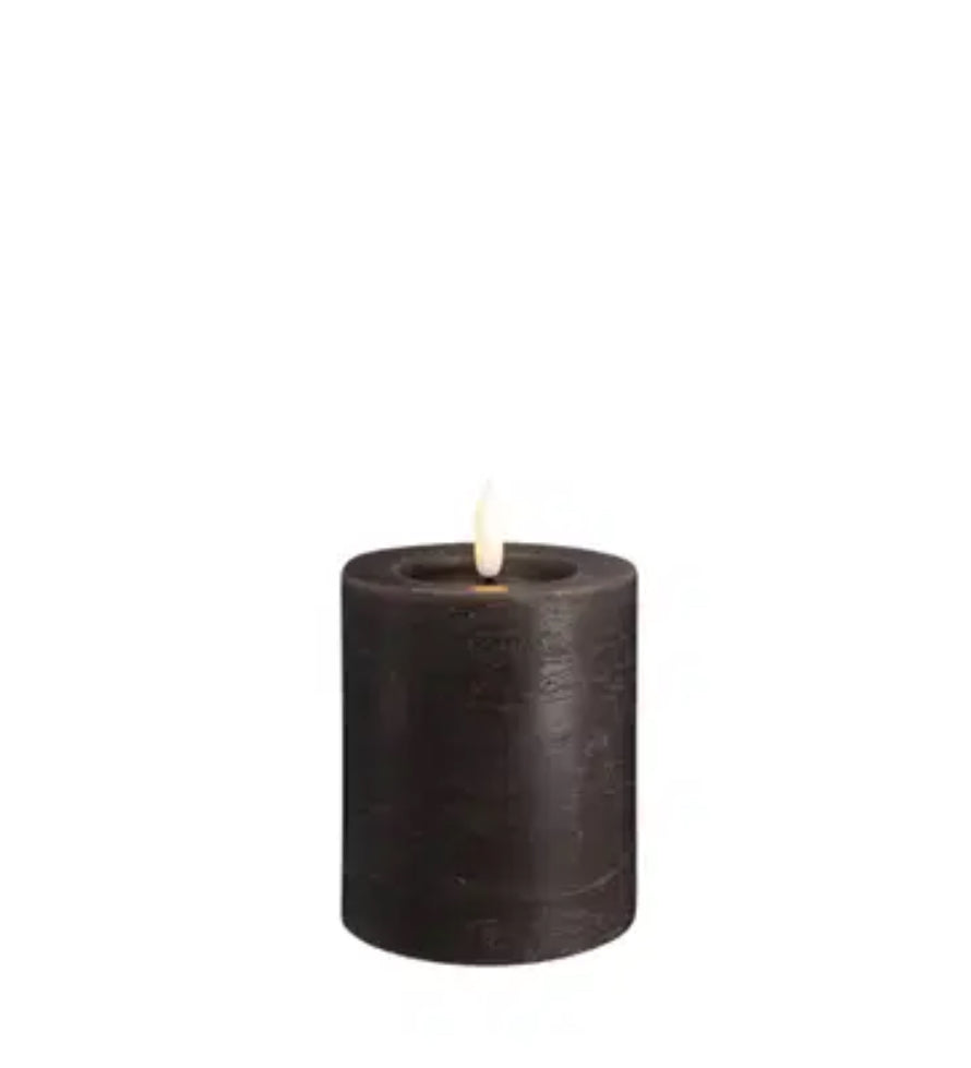 MM LED pillar candle, Rock, Melted, Charcoal 74x100mm
