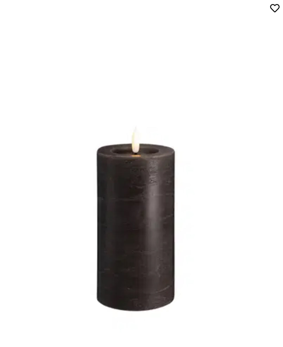 MM LED pillar candle, Rock, Melted, Charcoal 74x150mm