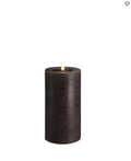 MM LED pillar candle, Rock, Melted, Charcoal 74x150mm