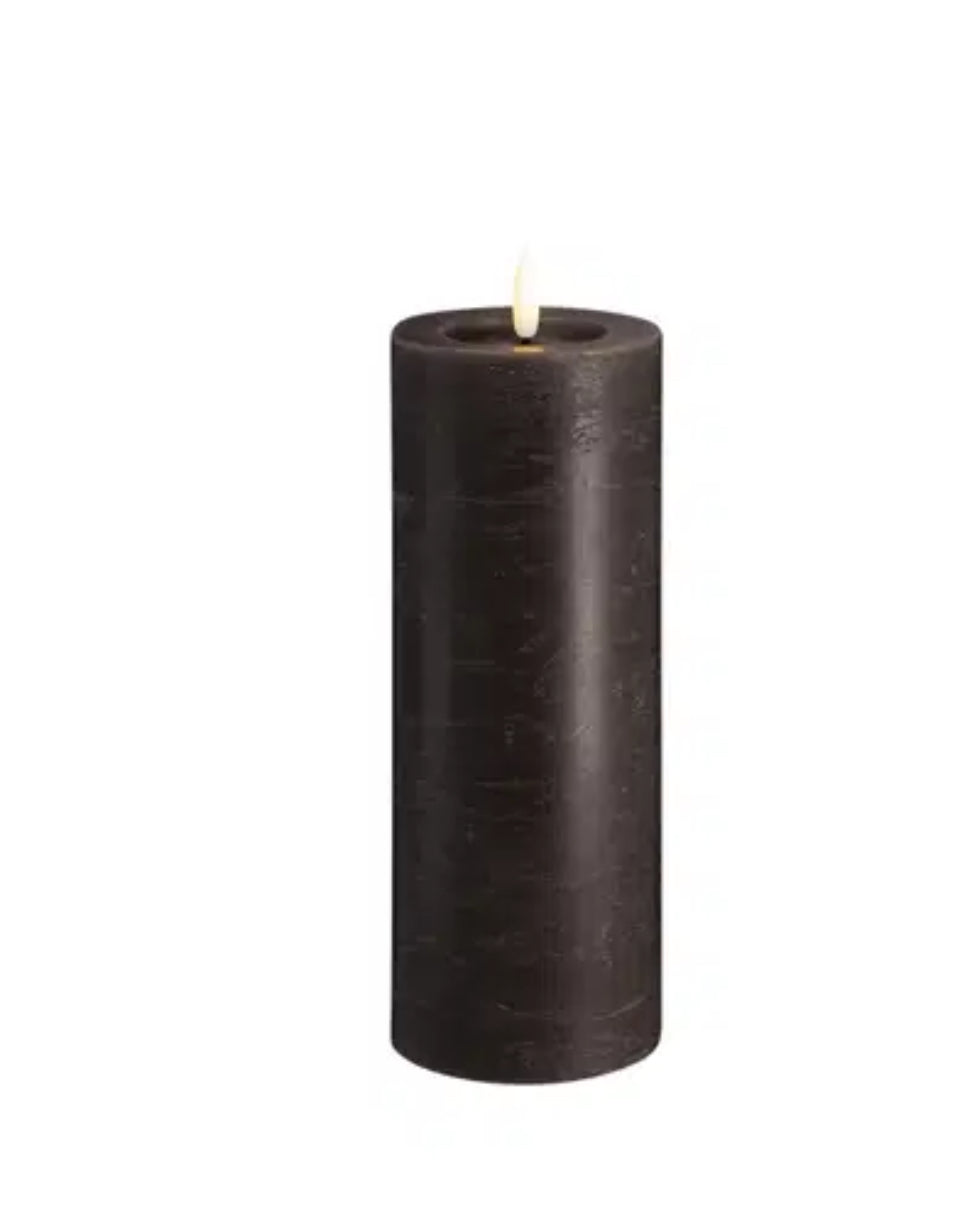 MM LED pillar candle, Rock, Melted, Charcoal 74x200mm