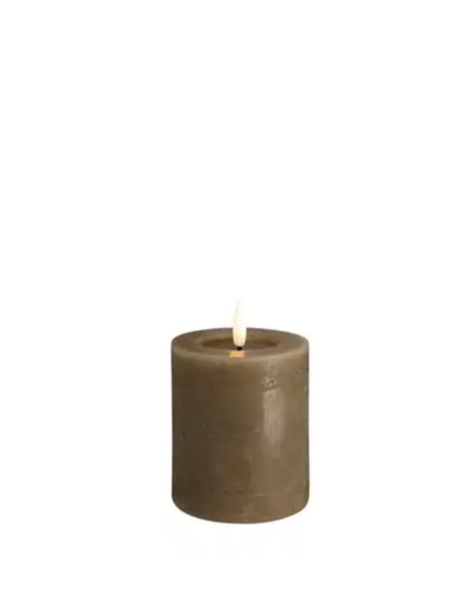 MM LED pillar candle, Rock, Melted, Dark Sand 74x100mm