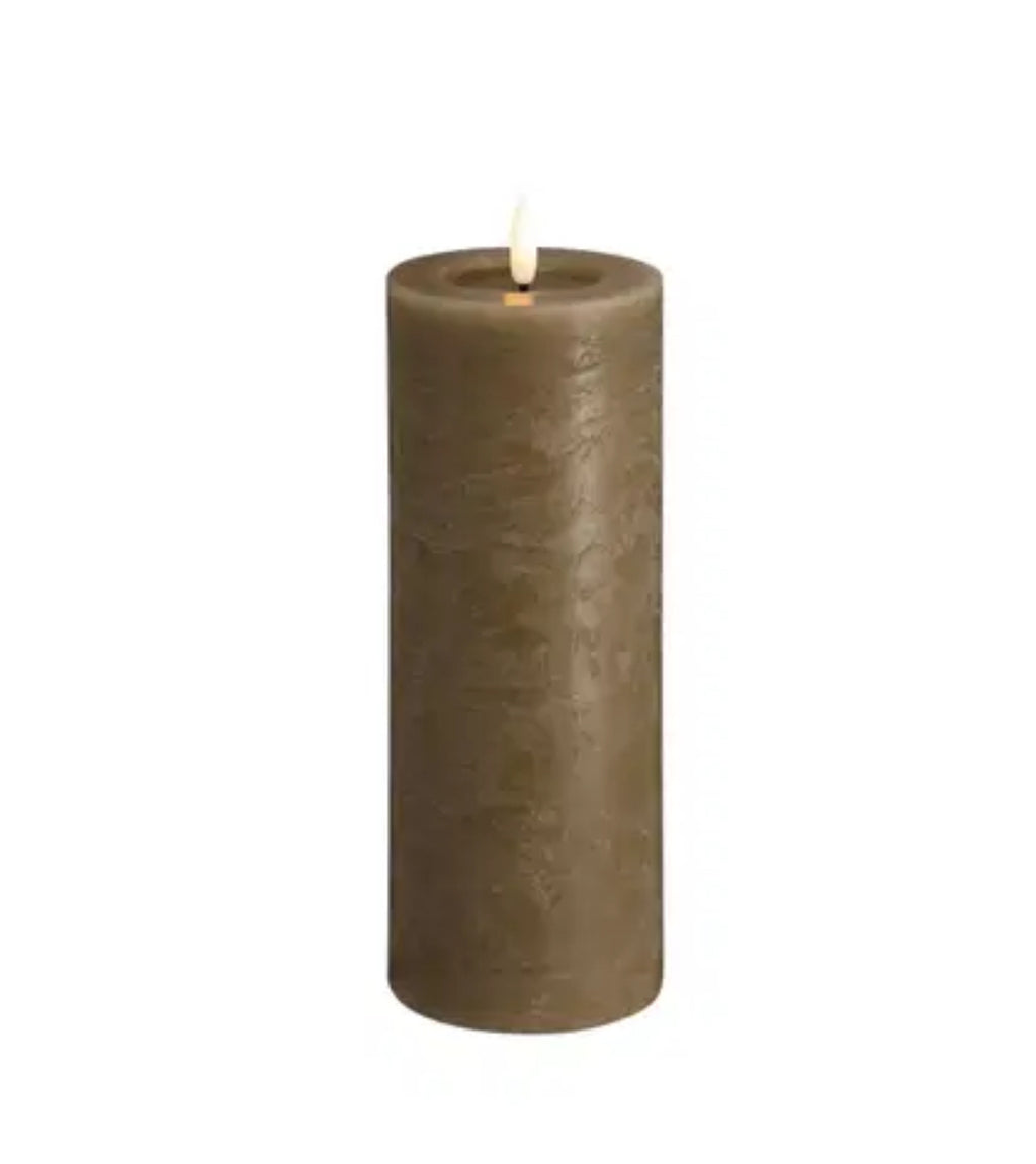 MM LED pillar candle, Rock, Melted, Dark Sand 74x200mm
