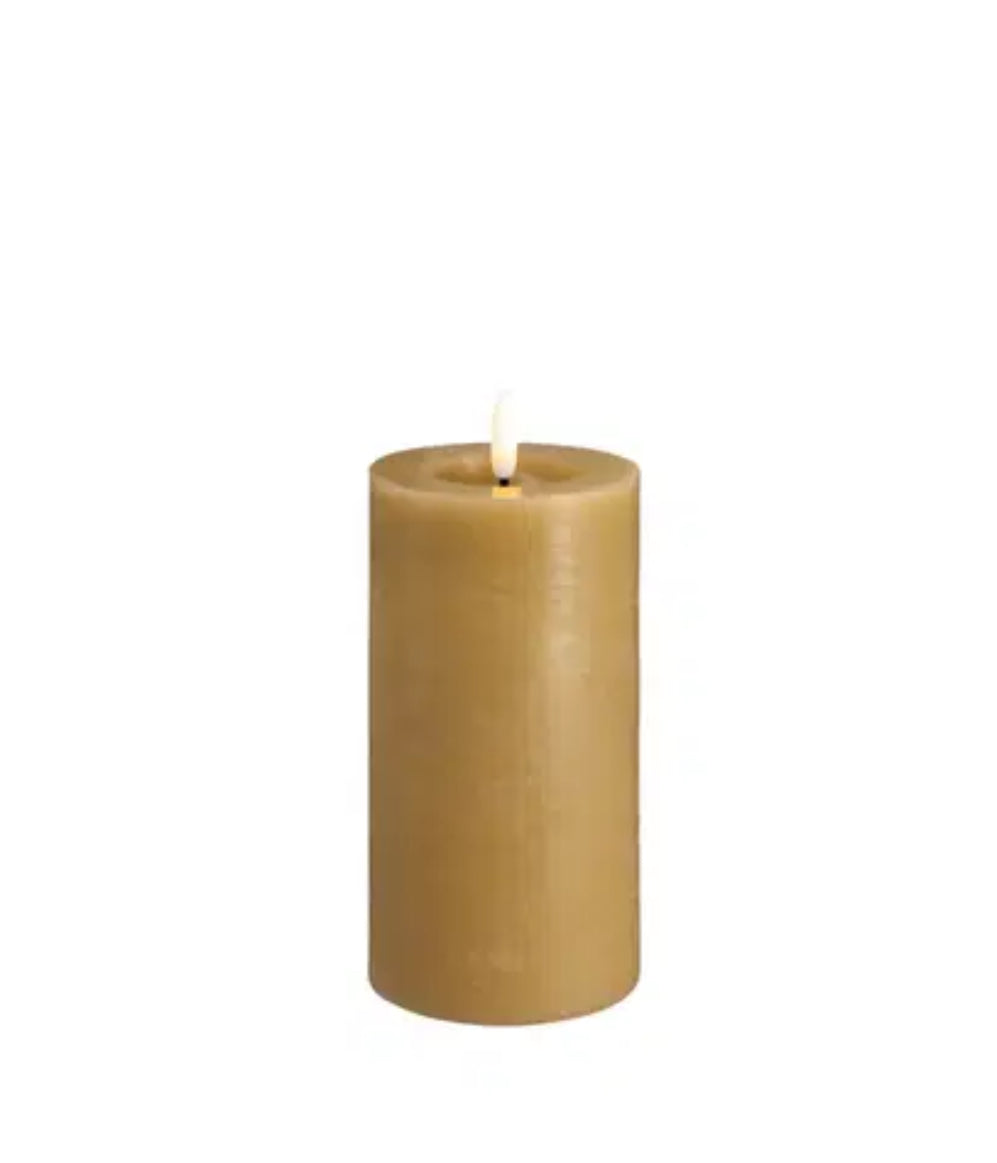 MM LED pillar candle, Rock, Melted, Honey Mustard 74x150mm