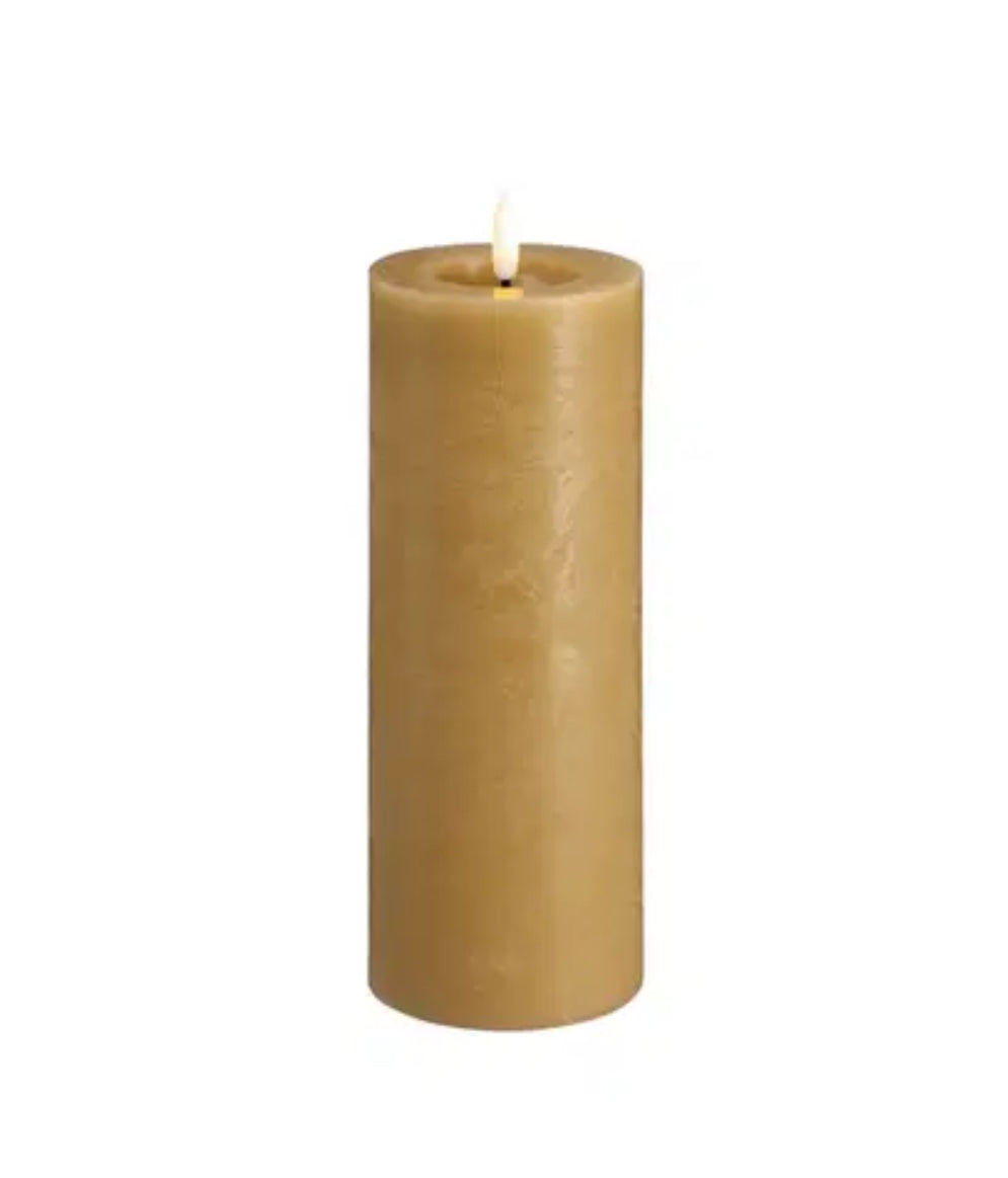 MM LED pillar candle, Rock, Melted, Honey Mustard 74x200mm