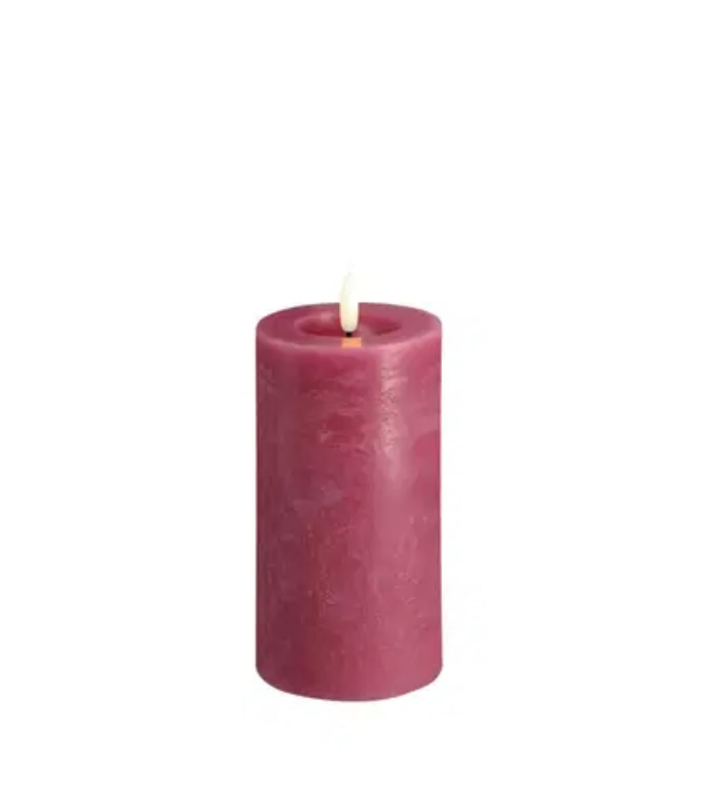 MM LED pillar candle, Rock, Melted, Vintage Rose 74x150mm