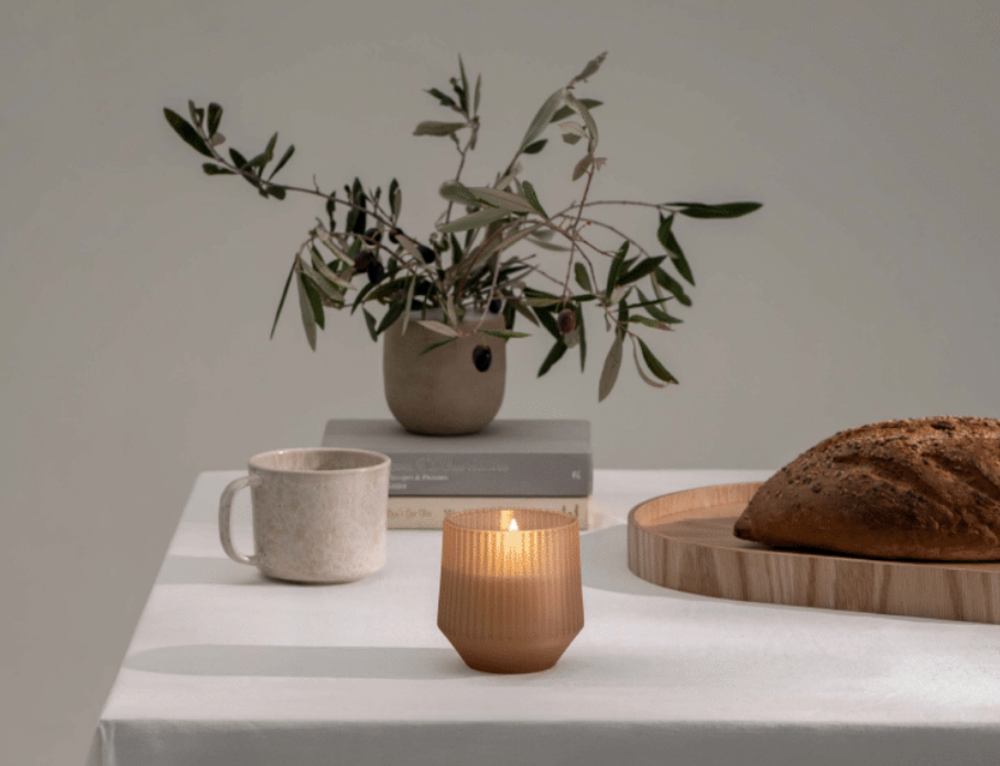 LED Scented Wax glass candle, Uplift, Beige 8,5x9,5cm