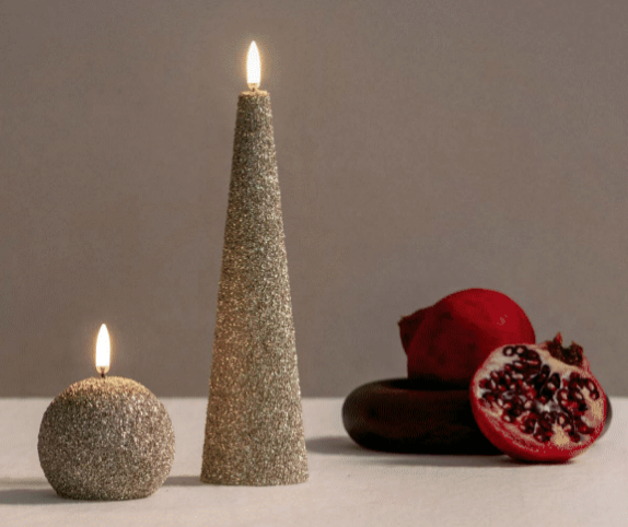 LED round candle, Champagne Glitter 7x7cm